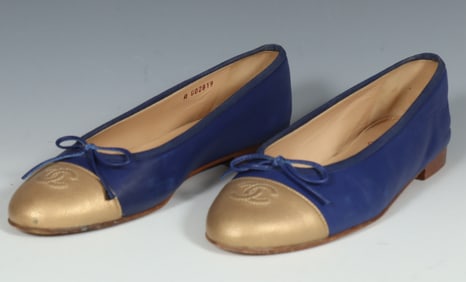 Chanel Blue & Gold Ballet Flats