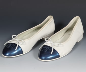 Chanel White & Navy Ballet Flats