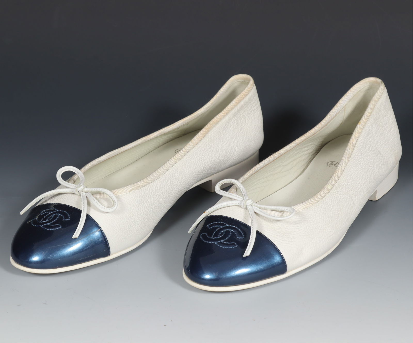 Chanel White & Navy Ballet Flats (1 of 7)