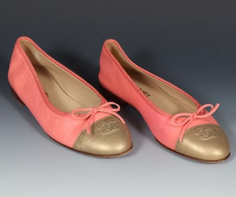 Chanel Pink & Gold Ballet Flats