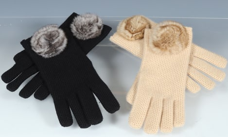 Two Pairs of Loro Piana Cashmere & Fur Gloves