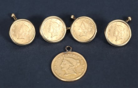 1852 Liberty Gold Coin Pendant & Cufflinks