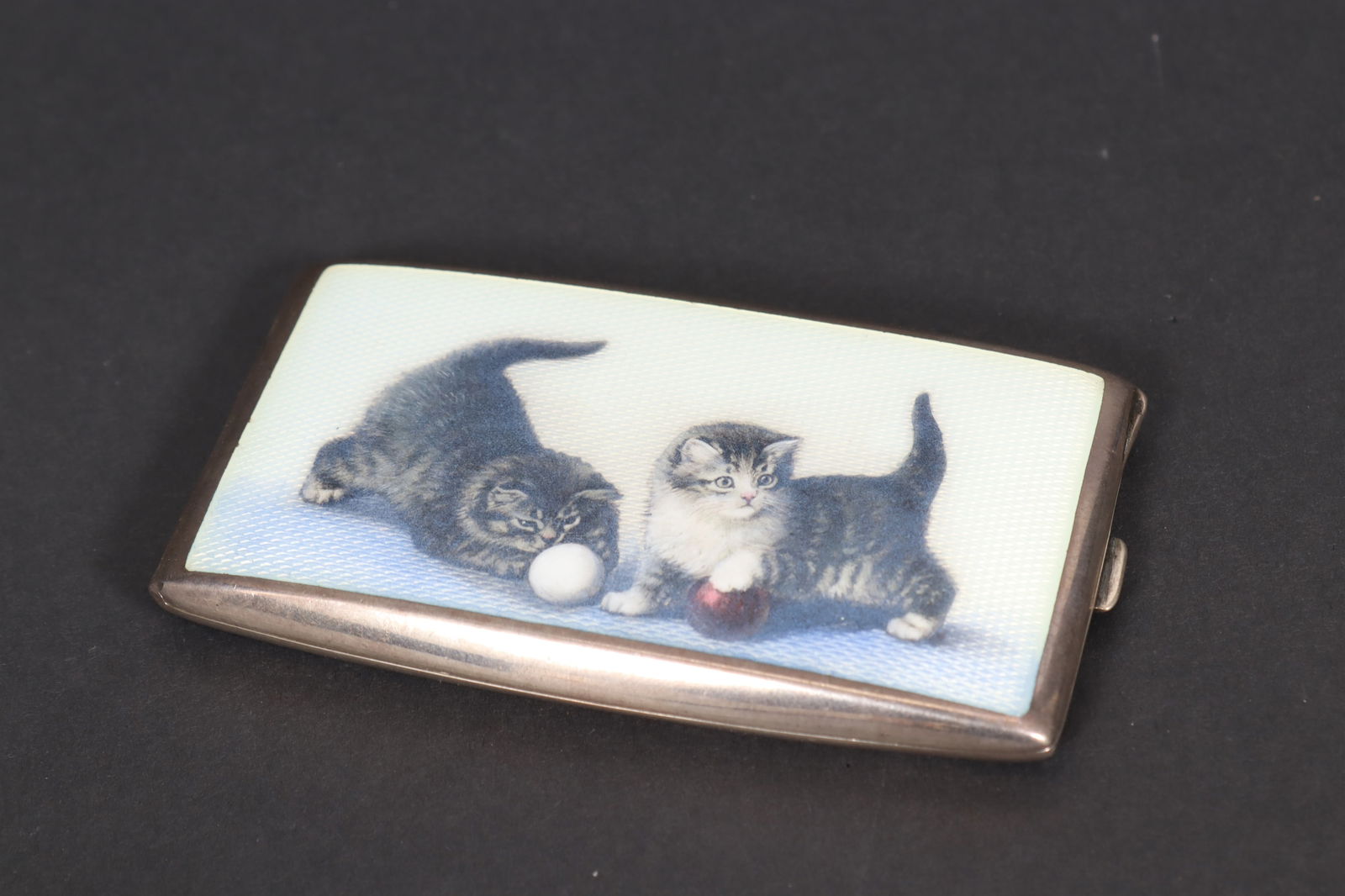 Austrian Enamel and Silver Kitten Cigarette Case (1 of 4)
