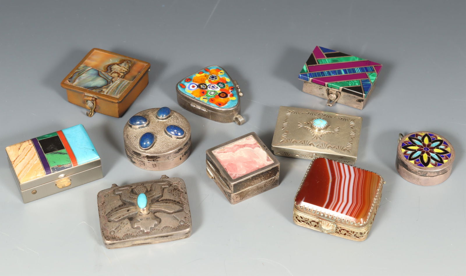 Group of Silver and Hardstone Snuff Boxes (1 of 11)