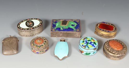 Group of Silver and Enamel Snuff Boxes