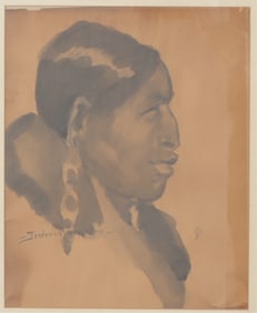 Frederic Remington - Indian Portrait, Pencil/Ink