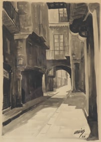 Continental School - Alleyway W/C & Ink