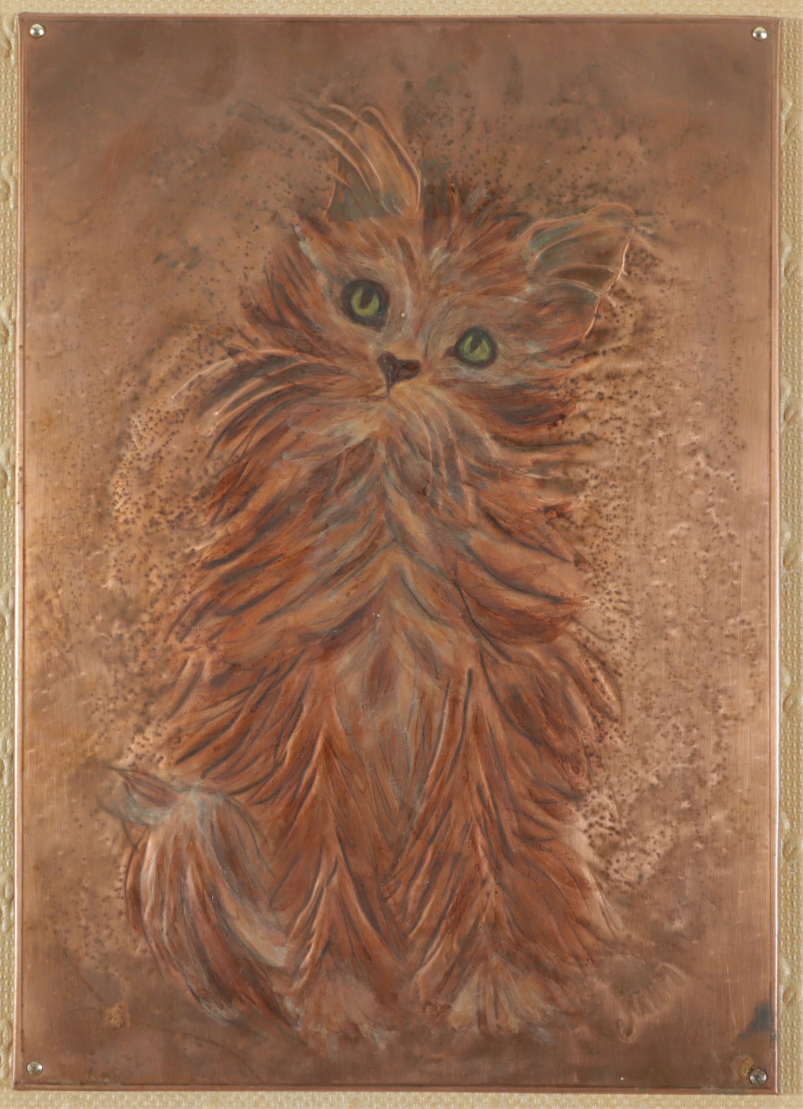 Copper Relief of Cat, Signed Jann (1 of 6)