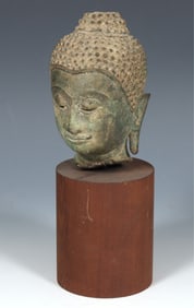 Thai Bronze Buddha Head on Stand