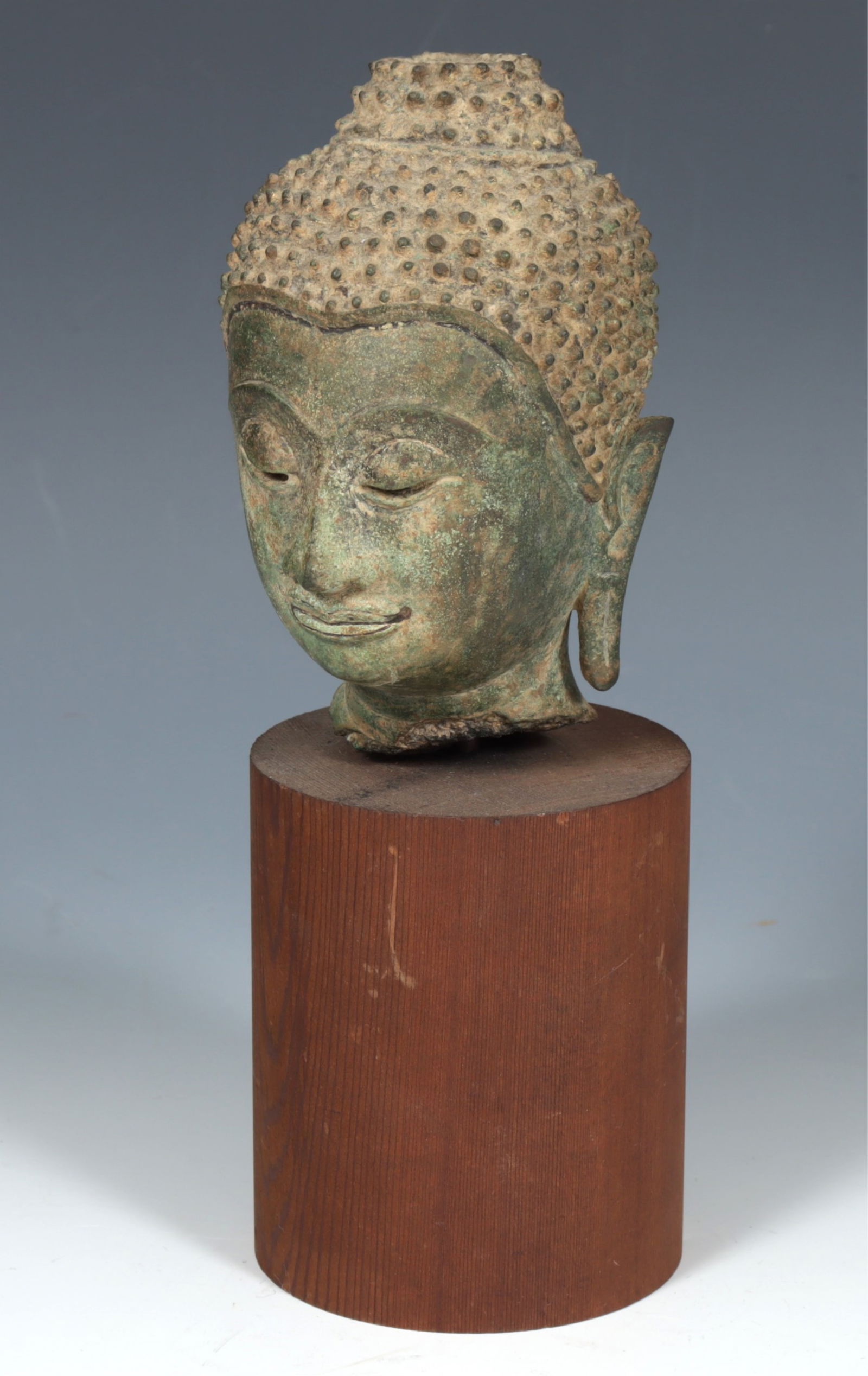 Thai Bronze Buddha Head on Stand (1 of 4)
