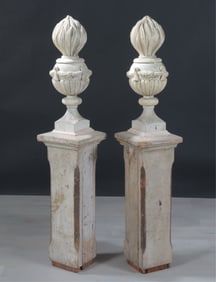 Pair Classical Painted Urns on Pedestals