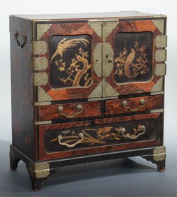 Japanese Meiji Marquetry & Lacquer Table Cabinet