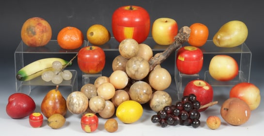 Collection of Stone, Wood, Wax Fruit
