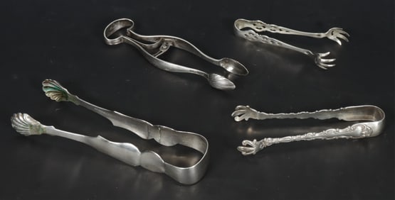 Four European & American Sterling Silver Ice Tongs