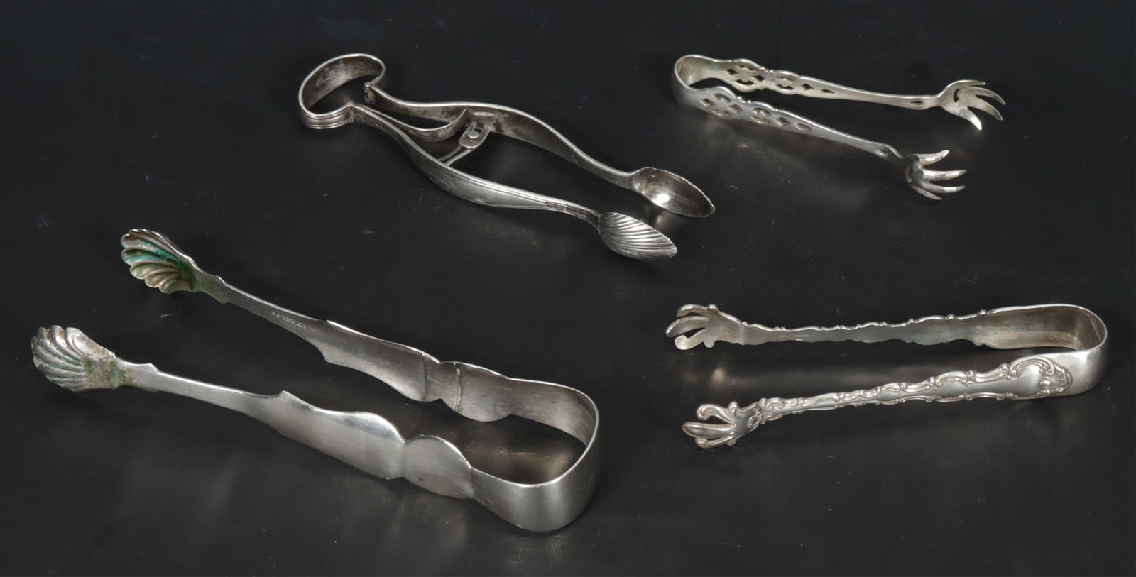 Four European & American Sterling Silver Ice Tongs (1 of 4)
