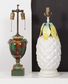 Ceramic Pineapple Lamp and Majolica Lamp