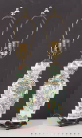 Pair Chinese Famille Verte Porcelain Urn Lamps