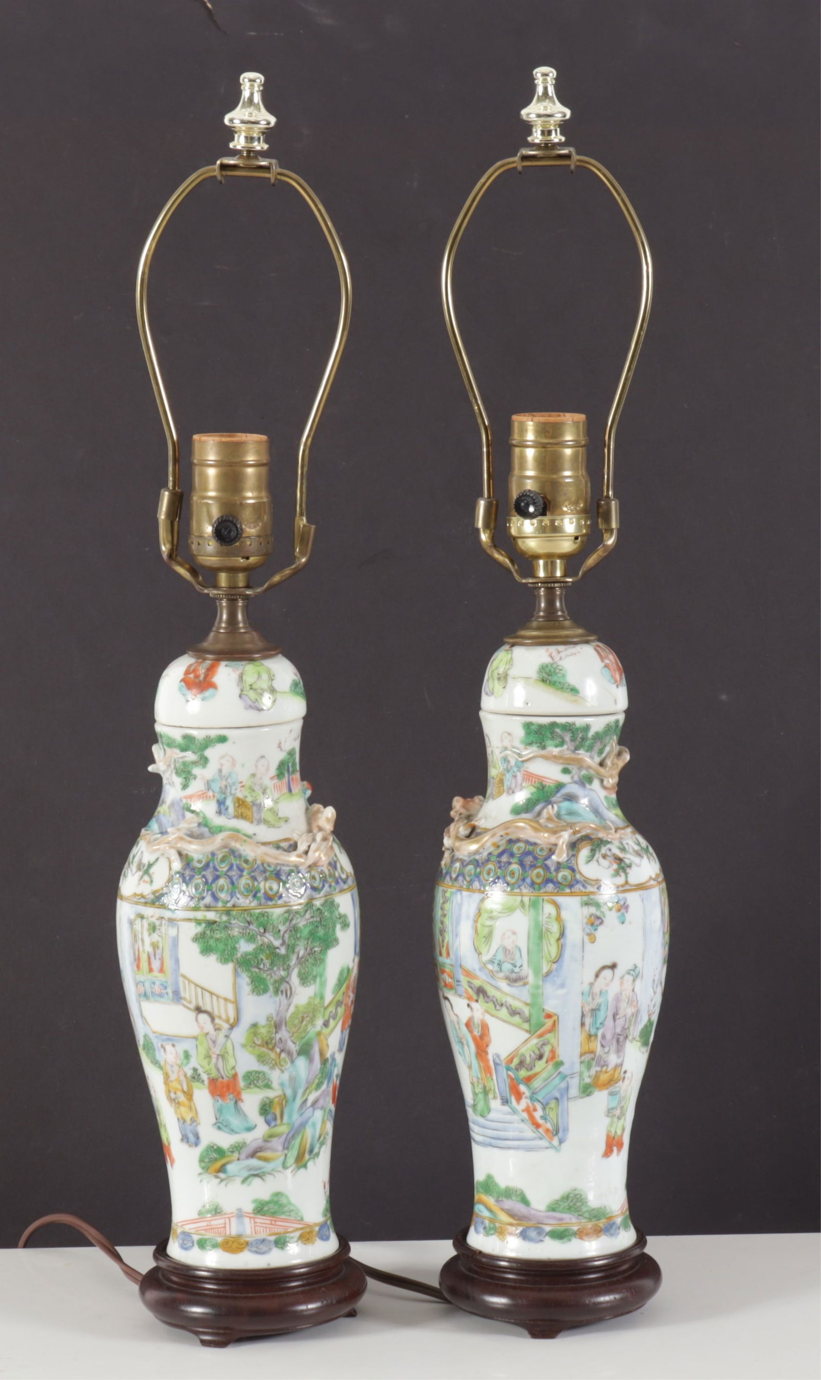 Pair Chinese Famille Verte Porcelain Urn Lamps (1 of 5)