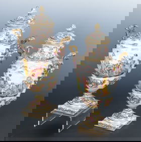 Pair 19th C. Capodimonte Lidded Urns