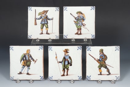 Five Delft Style Faience Tiles