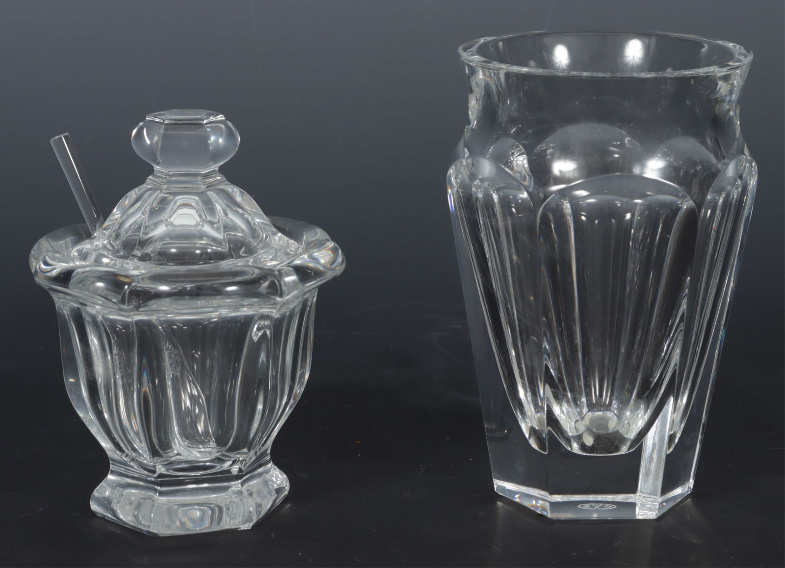 Baccarat Vase and Condiment Jar: Baccarat Small Vase and Condiment JarDimensions: Vase 5" H
