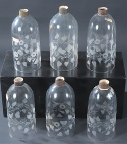 Six Etched Clear Glass Hurricane Shades