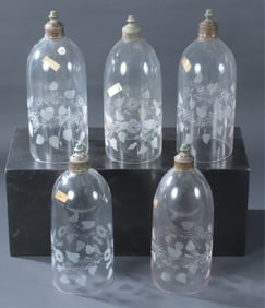 Five Etched Glass Hurricane Shades