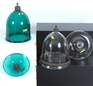 George III Style Green & Clear Glass Bell Lanterns