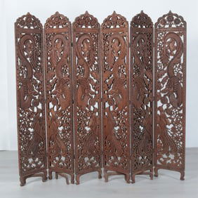 Southeast Asian 6-Fold Carved Screen