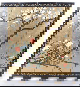 Chinese Gilt Black Lacquer Coromandel Screen