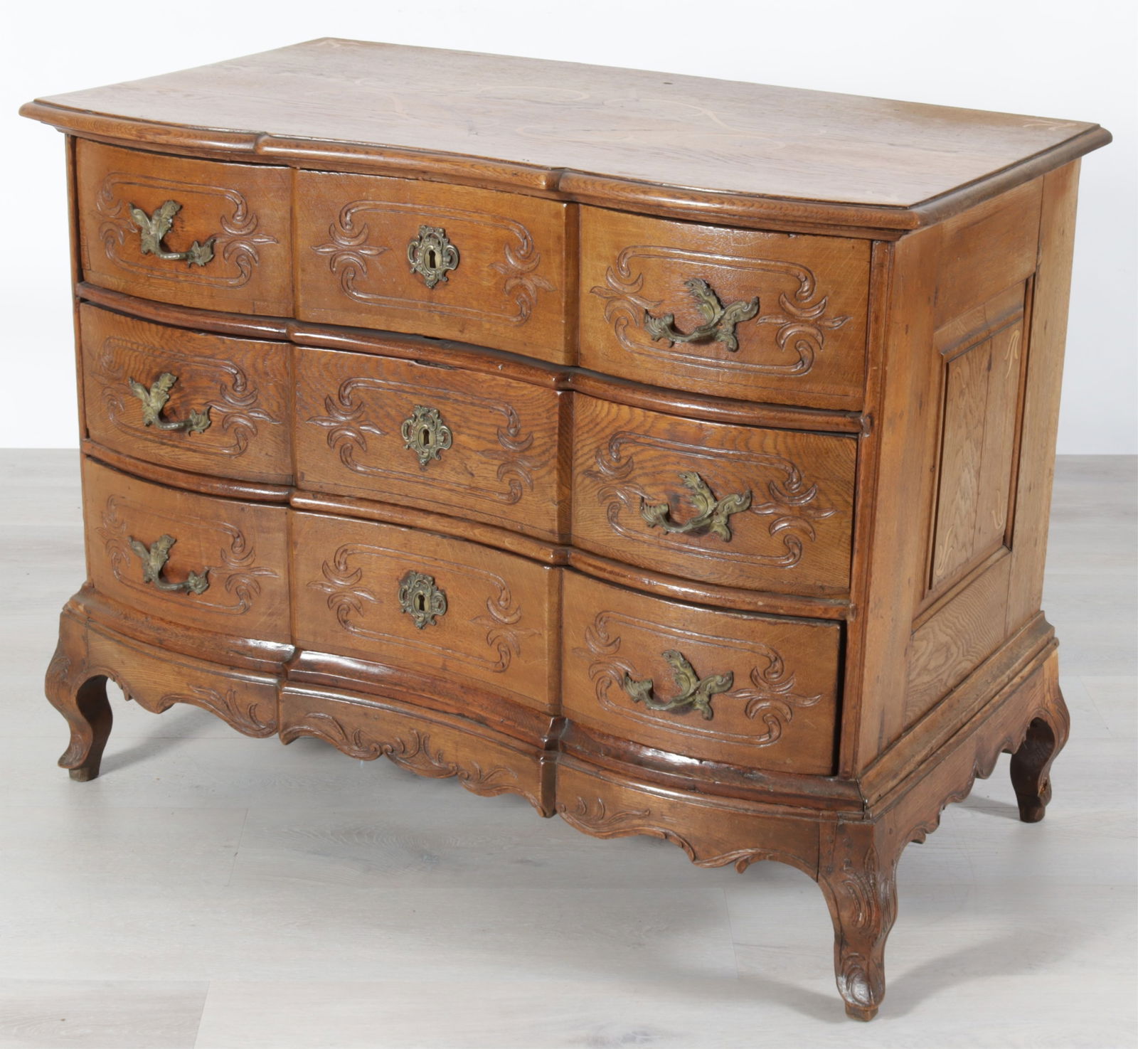 French Provincial Inlaid Oak Commode (1 of 9)