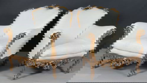 Pair Italian Rococo Style Giltwood Armchairs