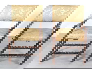 Pair Baroque Cherry Bobbin Turned Armchairs, 17C