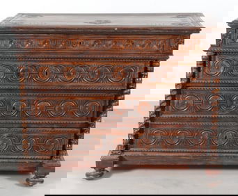 English Baroque Revival Walnut Chest, 19th/20th C.