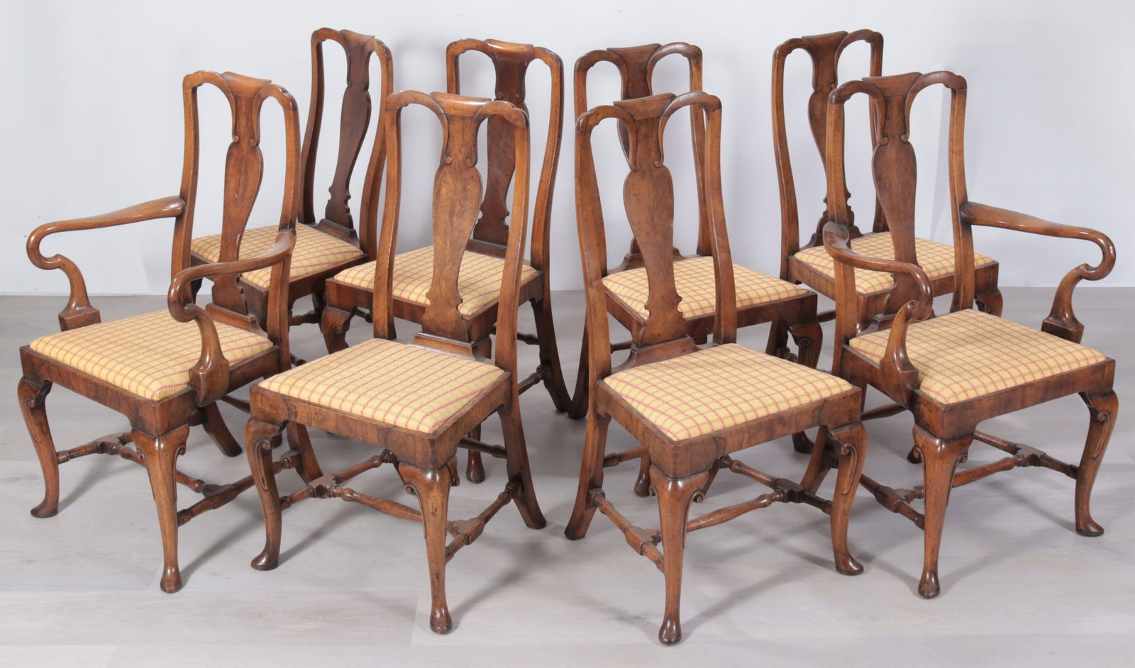 Set of 8 Queen Anne Style Walnut Dining Chairs (1 of 11)