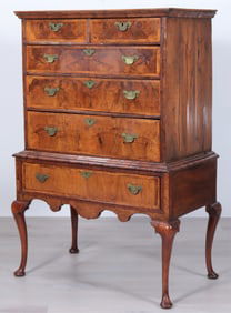 George I Oyster Veneer Walnut Highboy