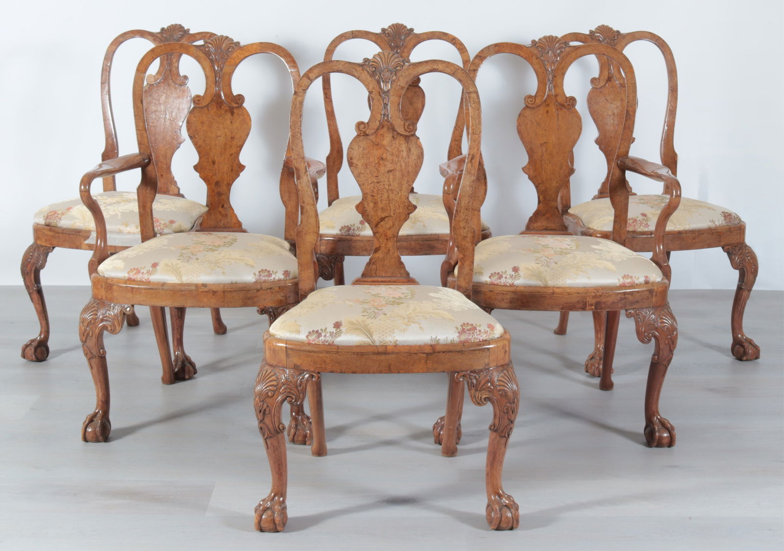 Six George I Style Burl Walnut Dining Chairs (1 of 10)