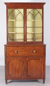 Regency Inlaid Mahogany Secretary Bookcase, 19th C