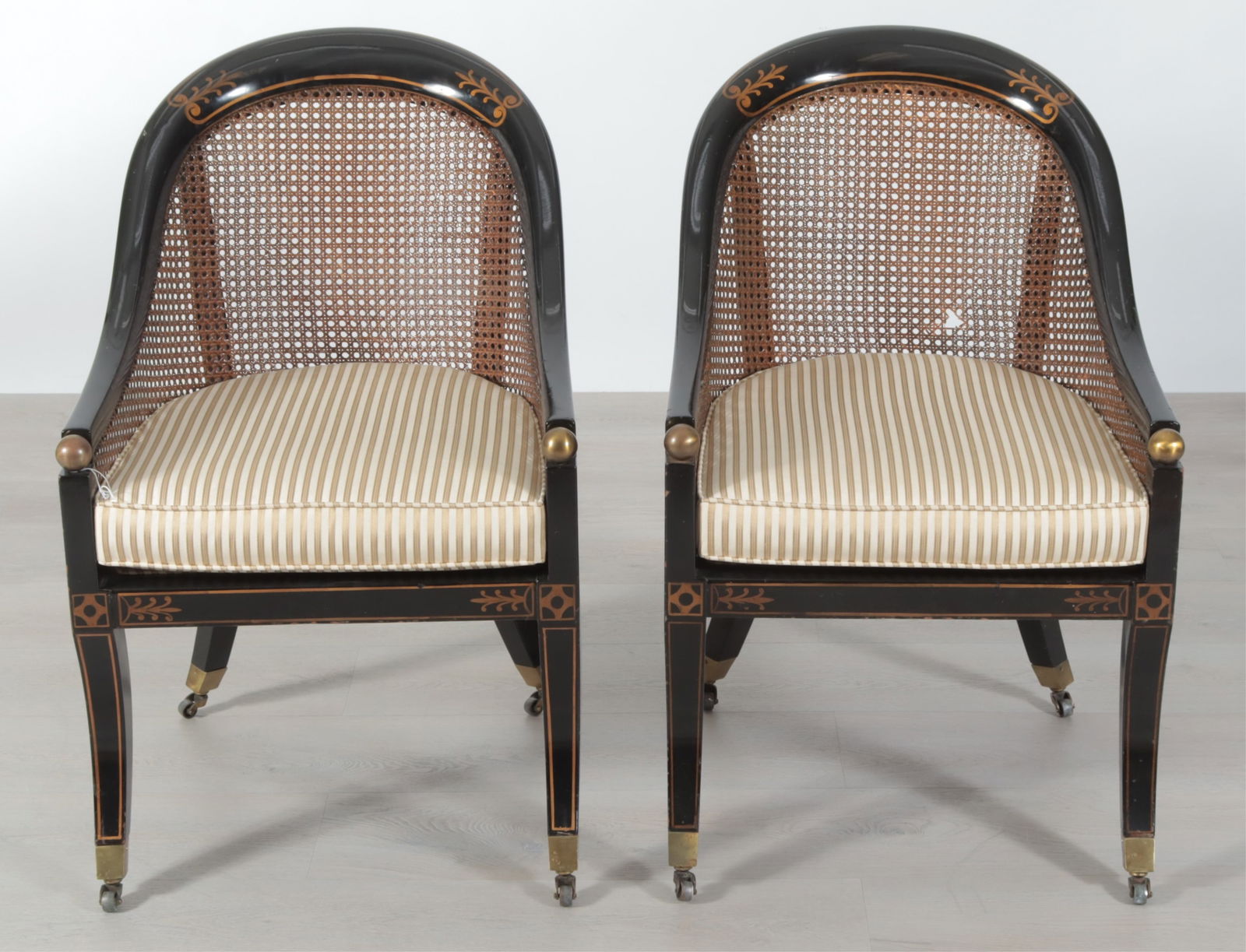 Pair Regency Style Black Lacquer Spoonback Chairs (1 of 7)