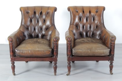 Pair William IV Style Mahogany Club Chairs