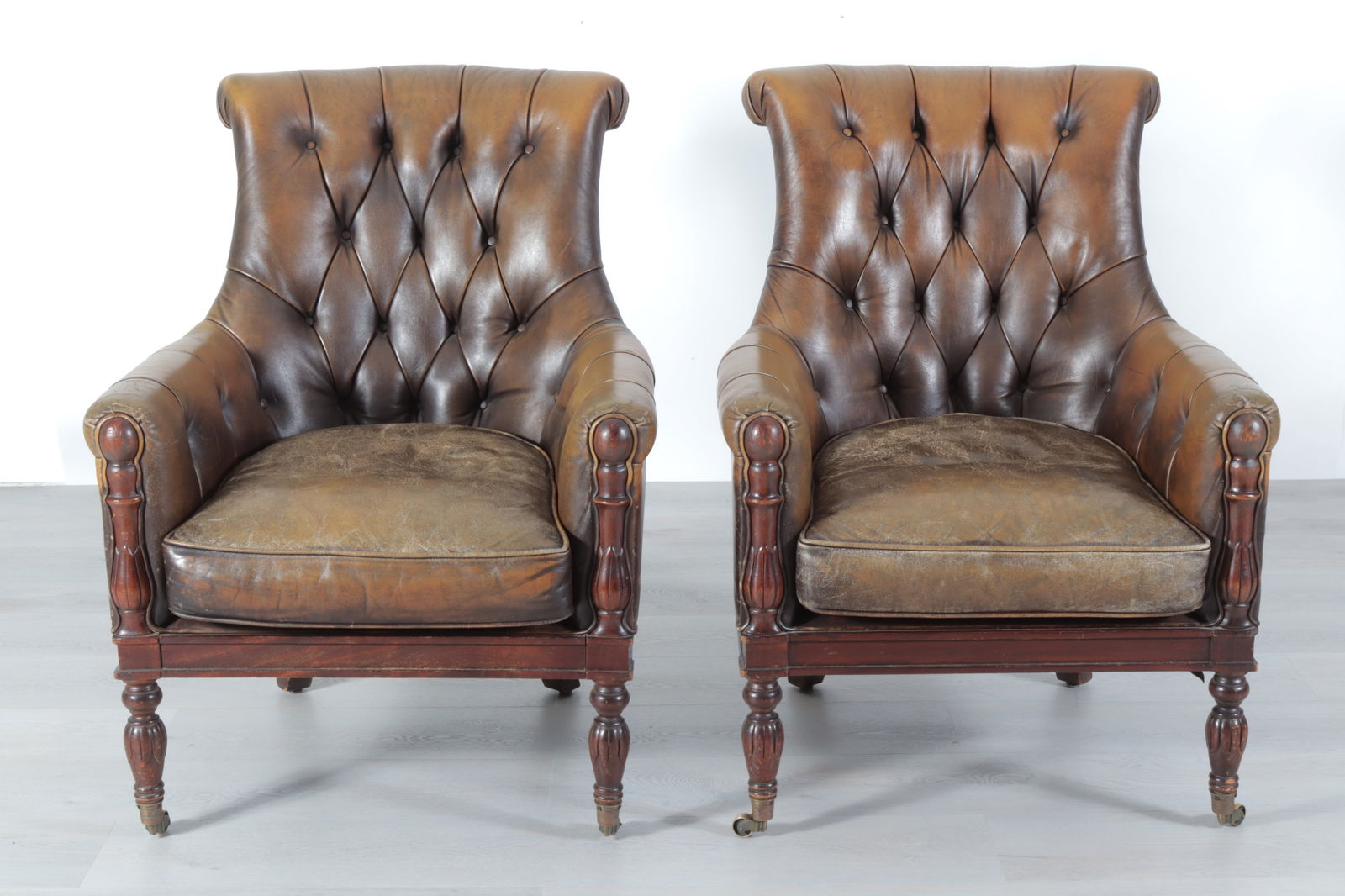 Pair William IV Style Mahogany Club Chairs (1 of 9)