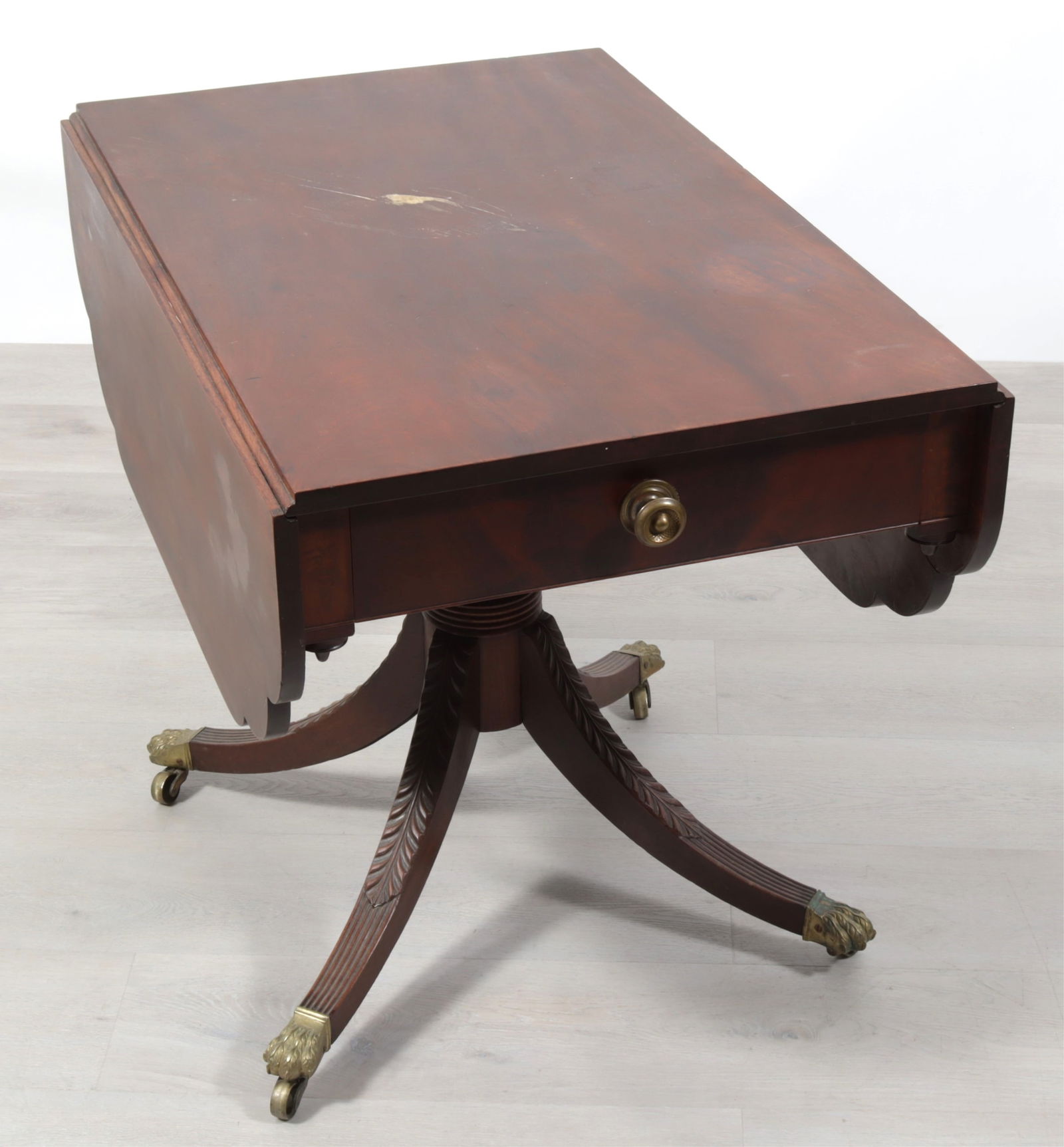 New York Federal Inlaid Mahogany Sofa Table, c1810: New York Federal Inlaid Mahogany Sofa Table, circa 1810, possibly Duncan PhyfeDimensions: 29.25" H x 24.5" W x 37" L