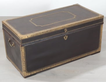 Ashoc No. 5 Brass Band Leather Trunk, 19th C.