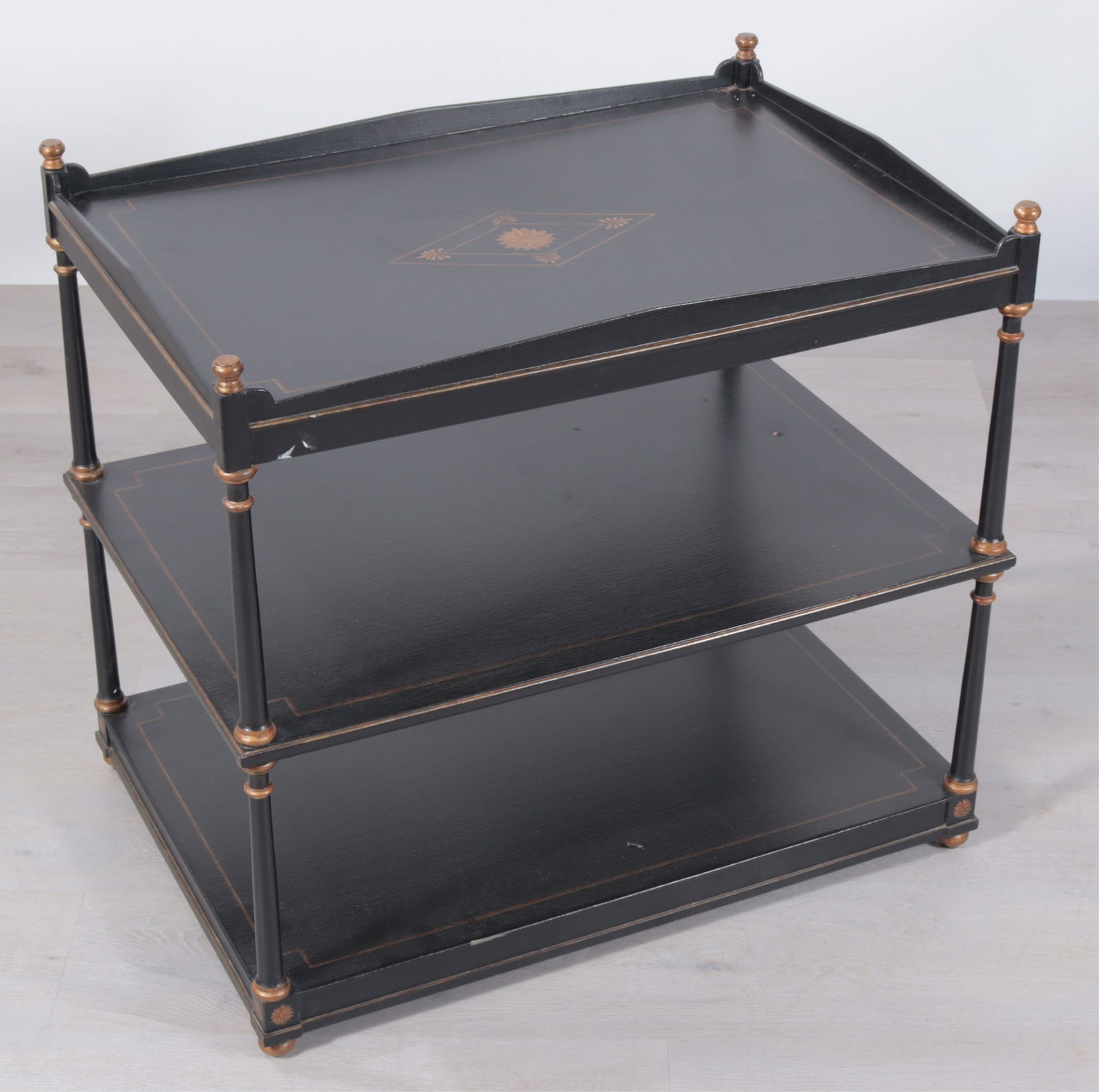Classical Style Gold & Black Etagere: Classical Style Gold & Black EtagereDimensions: 29.75" H x 32" W x 22" D