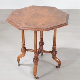 Victorian Inlaid Burl Walnut Side Table, 19th C.