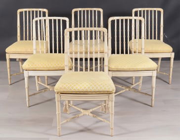 Six Regency Style White Faux Bamboo Chairs