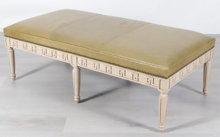 Regency Style Carved Wood and Leather Bench