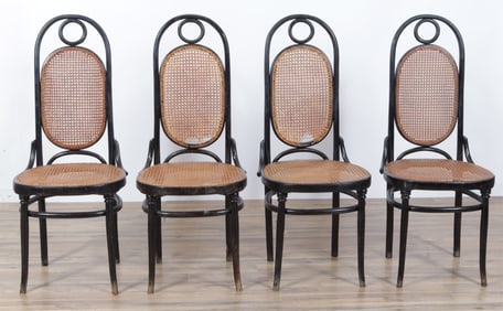 4 Italian Ebonized Bentwood & Caned Cafe Chairs