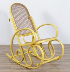 Thonet Style Yellow Painted Rocking Chair