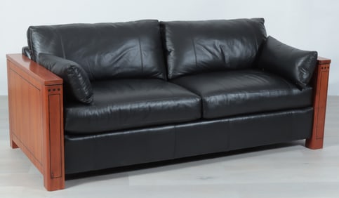 Stickley Arts Crafts Black Leather Sofa